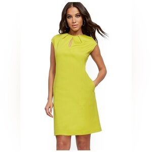 New York & Company Yellow Pleated Cotton Keyhole Shift Dress Size Medium